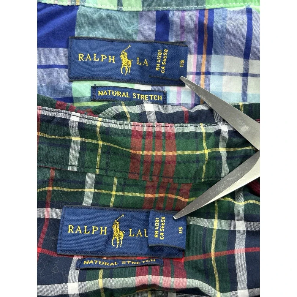 Ralph Lauren Boys Size 5 Plaid Button Down Shirts Lot of 2 Natural Stretch